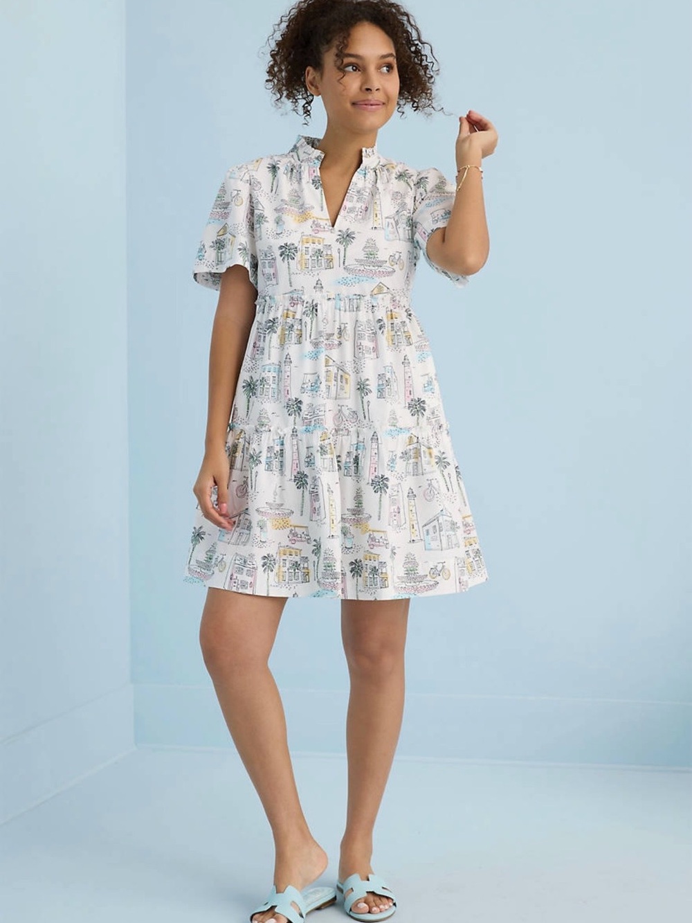 NWT Women’s XS Sewing Down South Crown & Ivy Charleston Print Tiered Dress